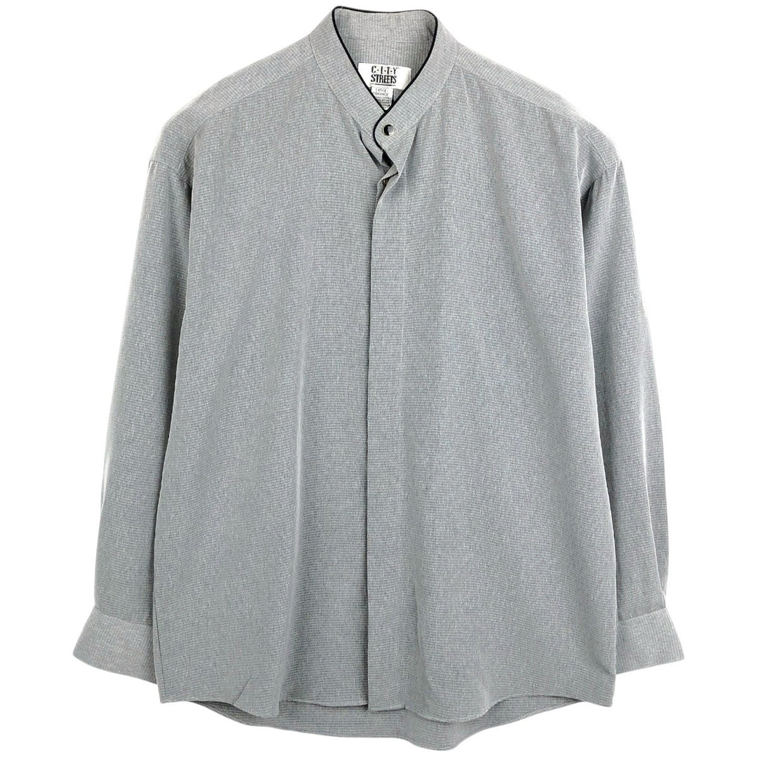 CITY STREETS Stand Collar Long Sleeve Polyester Shirt, Men's Size L (approx.) polyester gray type Vintage Second Hand