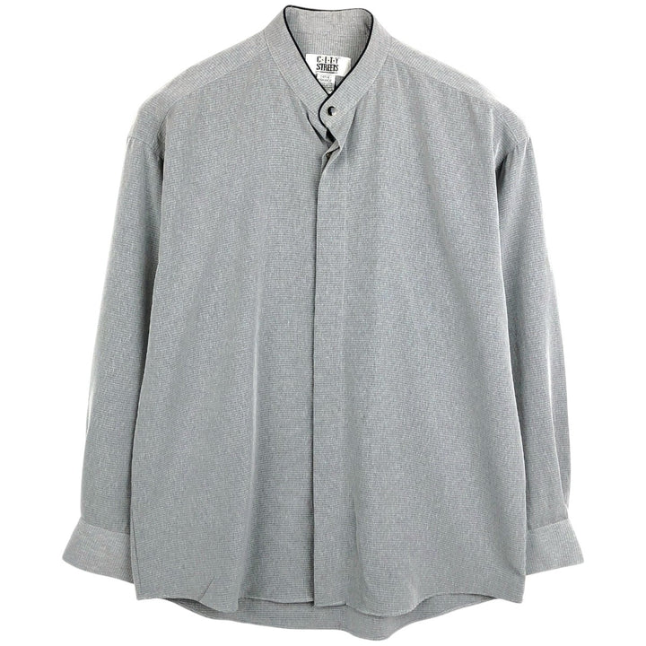 CITY STREETS Stand Collar Long Sleeve Polyester Shirt, Men's Size L (approx.) polyester gray type Vintage Second Hand