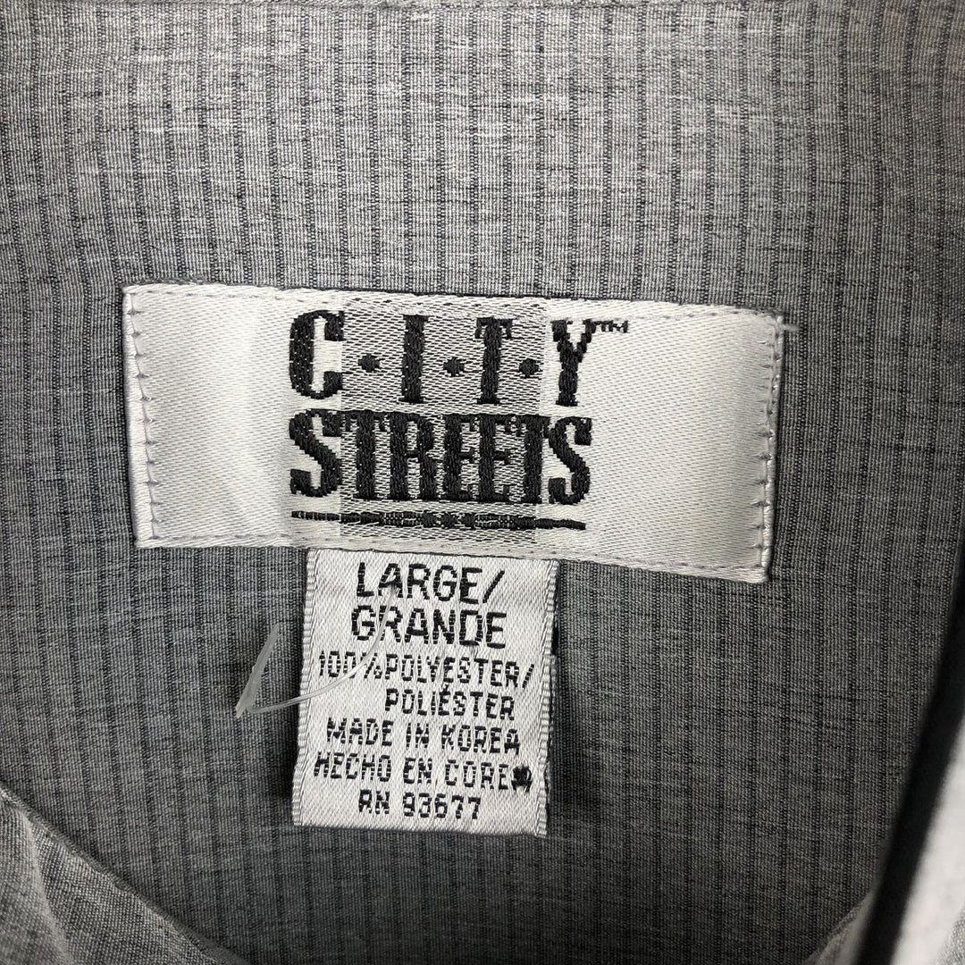 CITY STREETS Stand Collar Long Sleeve Polyester Shirt, Men's Size L (approx.) polyester gray type Vintage Second Hand