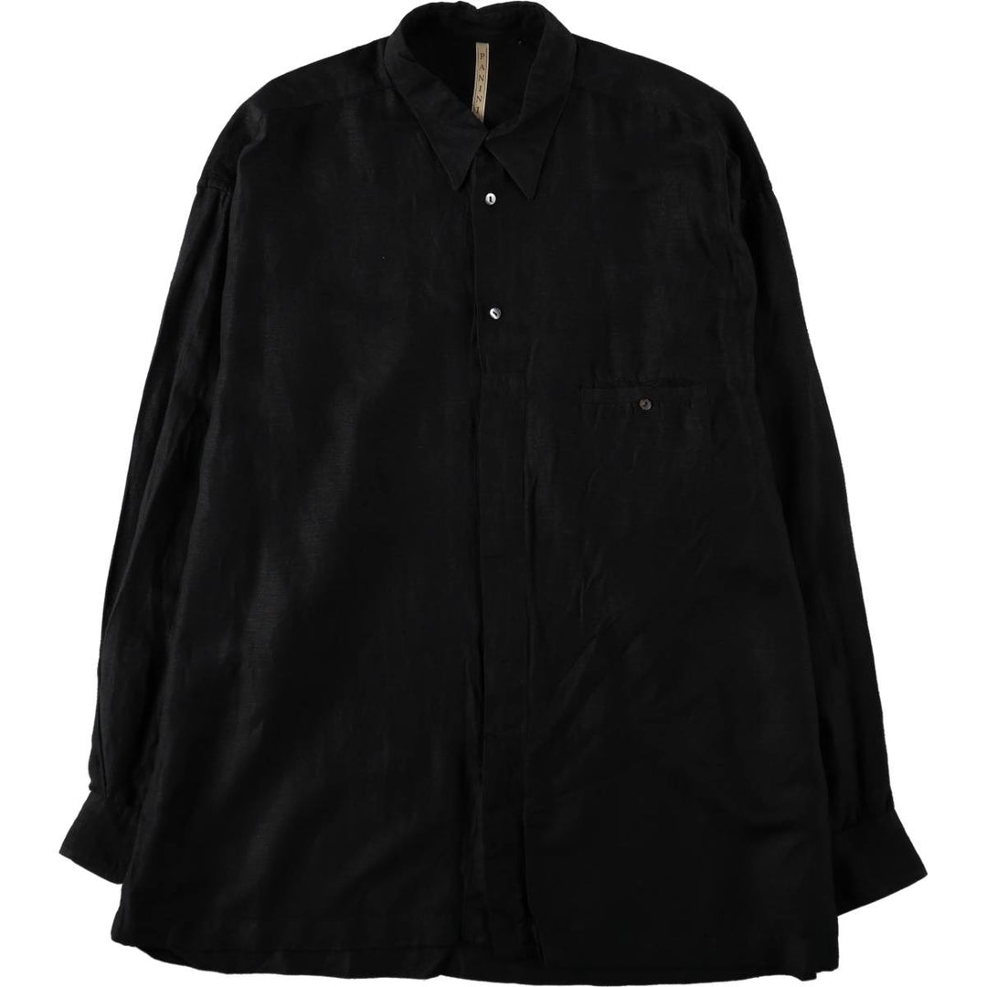 PANINI Long-Sleeve Linen x Viscose Shirt, Made in Italy, Men's XXL Equivalent, Vintage linen black type Vintage Second Hand