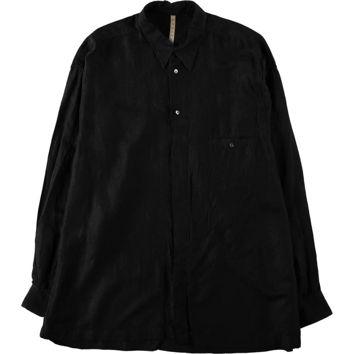 PANINI Long-Sleeve Linen x Viscose Shirt, Made in Italy, Men's XXL Equivalent, Vintage linen black type Vintage Second Hand