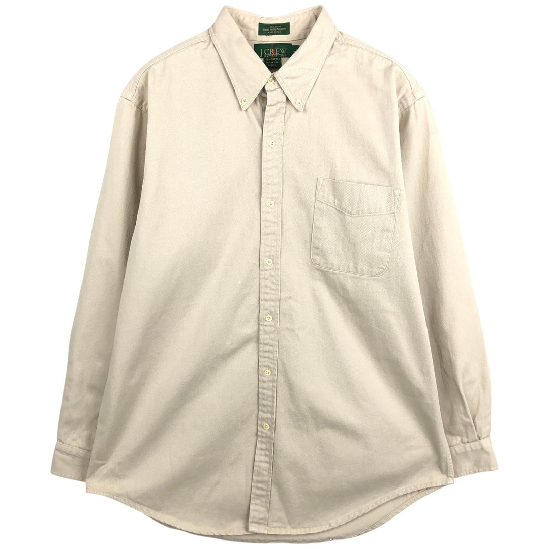 90'S J.Crew Long-Sleeve Button-Down Shirt, Made in USA, Men's Size L (Equivalent), Vintage cotton Beige type Vintage Second Hand