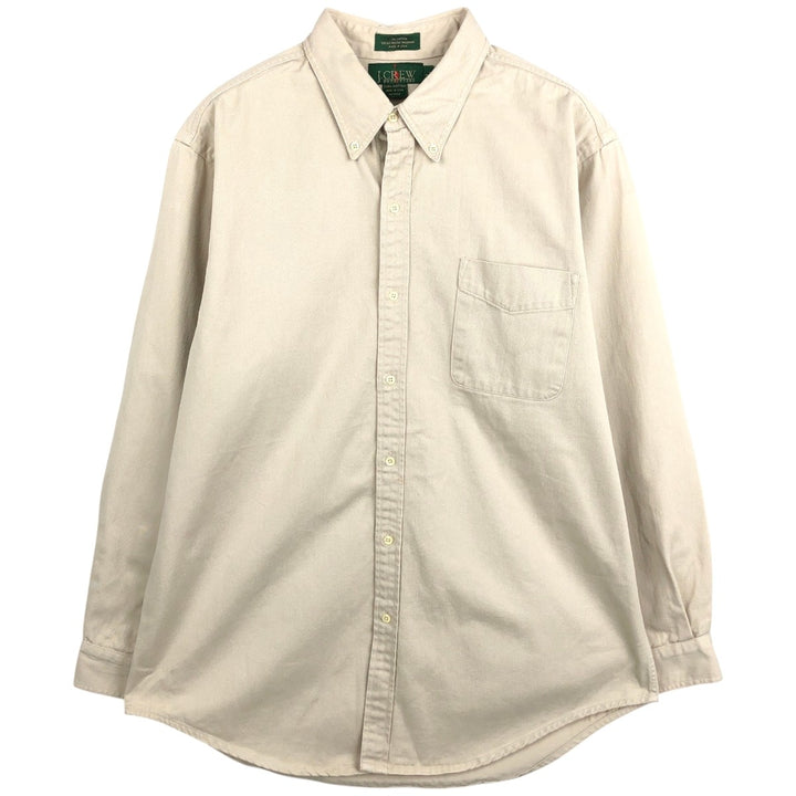 90'S J.Crew Long-Sleeve Button-Down Shirt, Made in USA, Men's Size L (Equivalent), Vintage cotton Beige type Vintage Second Hand