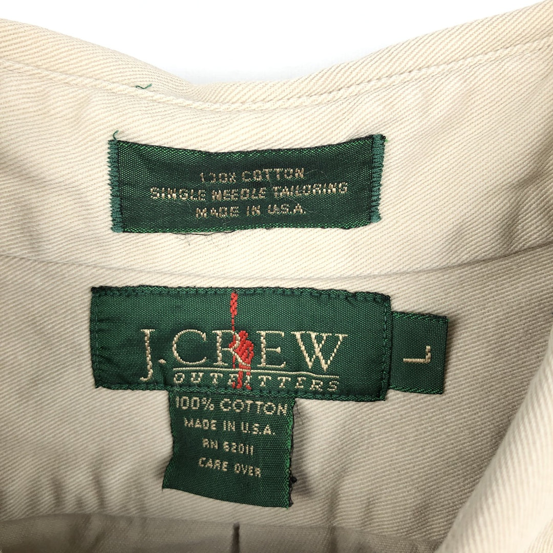 90'S J.Crew Long-Sleeve Button-Down Shirt, Made in USA, Men's Size L (Equivalent), Vintage cotton Beige type Vintage Second Hand