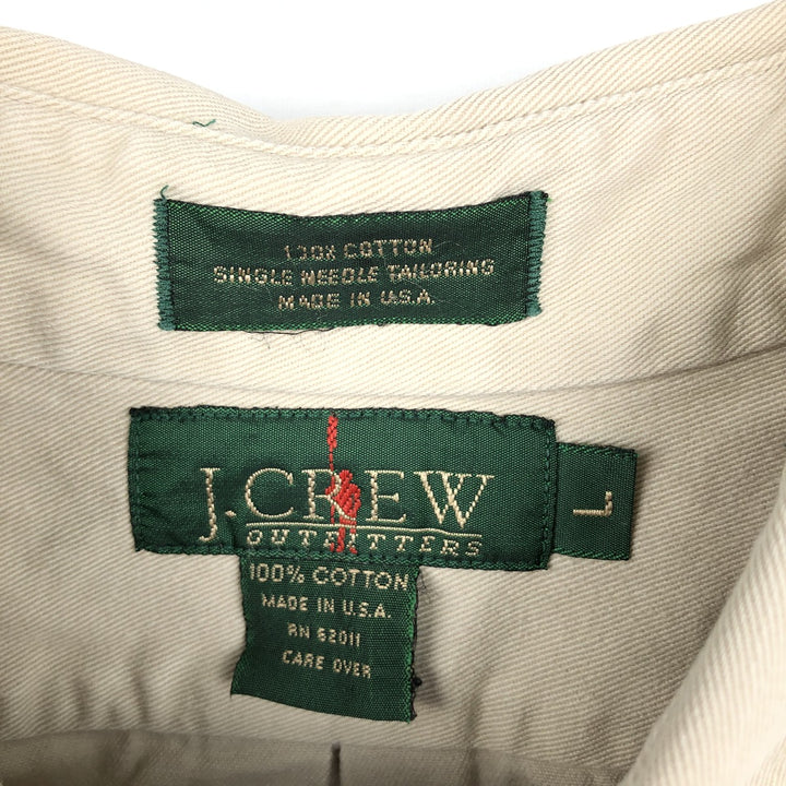 90'S J.Crew Long-Sleeve Button-Down Shirt, Made in USA, Men's Size L (Equivalent), Vintage cotton Beige type Vintage Second Hand
