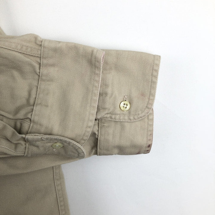 90'S J.Crew Long-Sleeve Button-Down Shirt, Made in USA, Men's Size L (Equivalent), Vintage cotton Beige type Vintage Second Hand