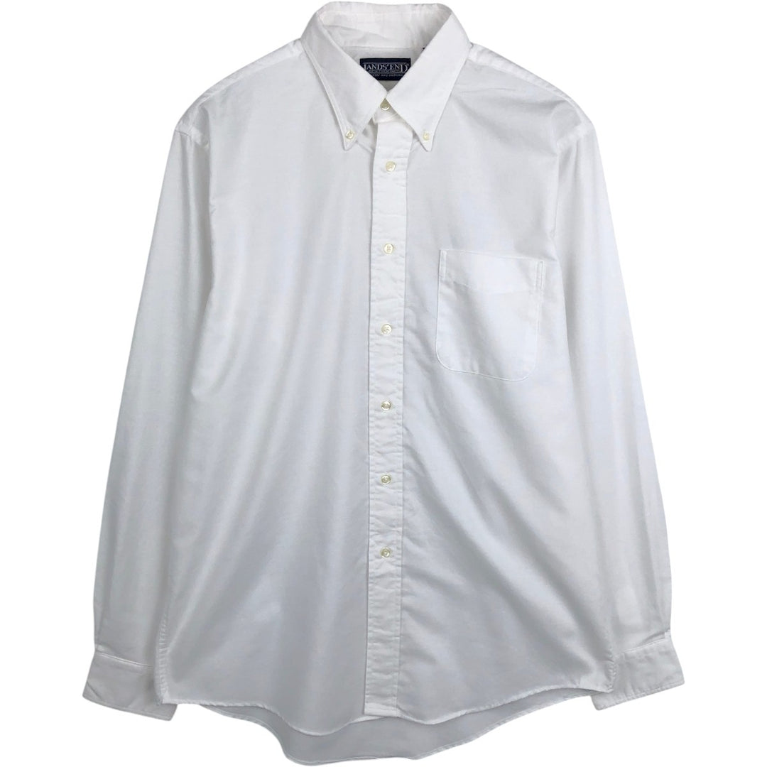 90s-00'S Lands' End Long-Sleeve Button-Down Shirt, Made in USA, Men's Size L (Equivalent), Vintage cotton white type Vintage Second Hand