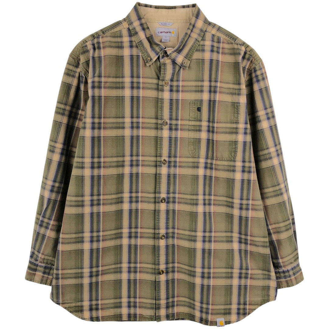Carhartt Relaxed Fit Check Pattern Long Sleeve Button Down Work Shirt, Men's XL cotton Beige type Vintage Second Hand