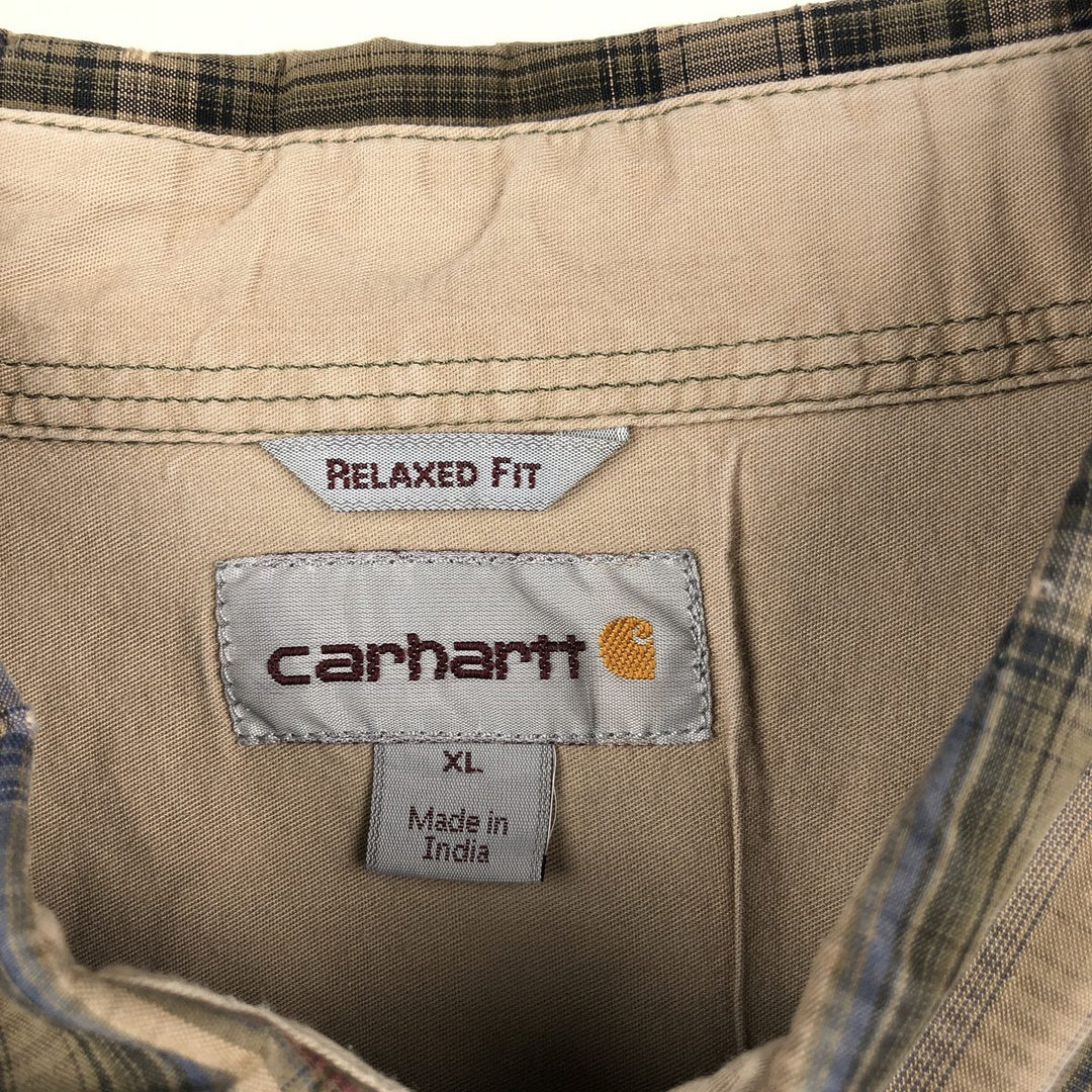Carhartt Relaxed Fit Check Pattern Long Sleeve Button Down Work Shirt, Men's XL cotton Beige type Vintage Second Hand