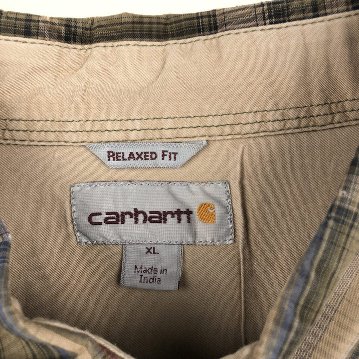 Carhartt Relaxed Fit Check Pattern Long Sleeve Button Down Work Shirt, Men's XL cotton Beige type Vintage Second Hand
