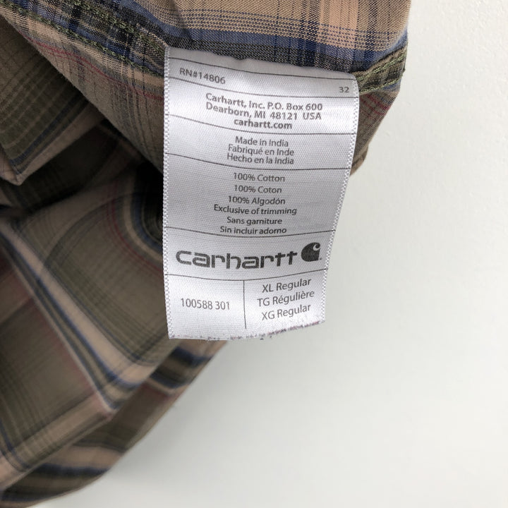 Carhartt Relaxed Fit Check Pattern Long Sleeve Button Down Work Shirt, Men's XL cotton Beige type Vintage Second Hand