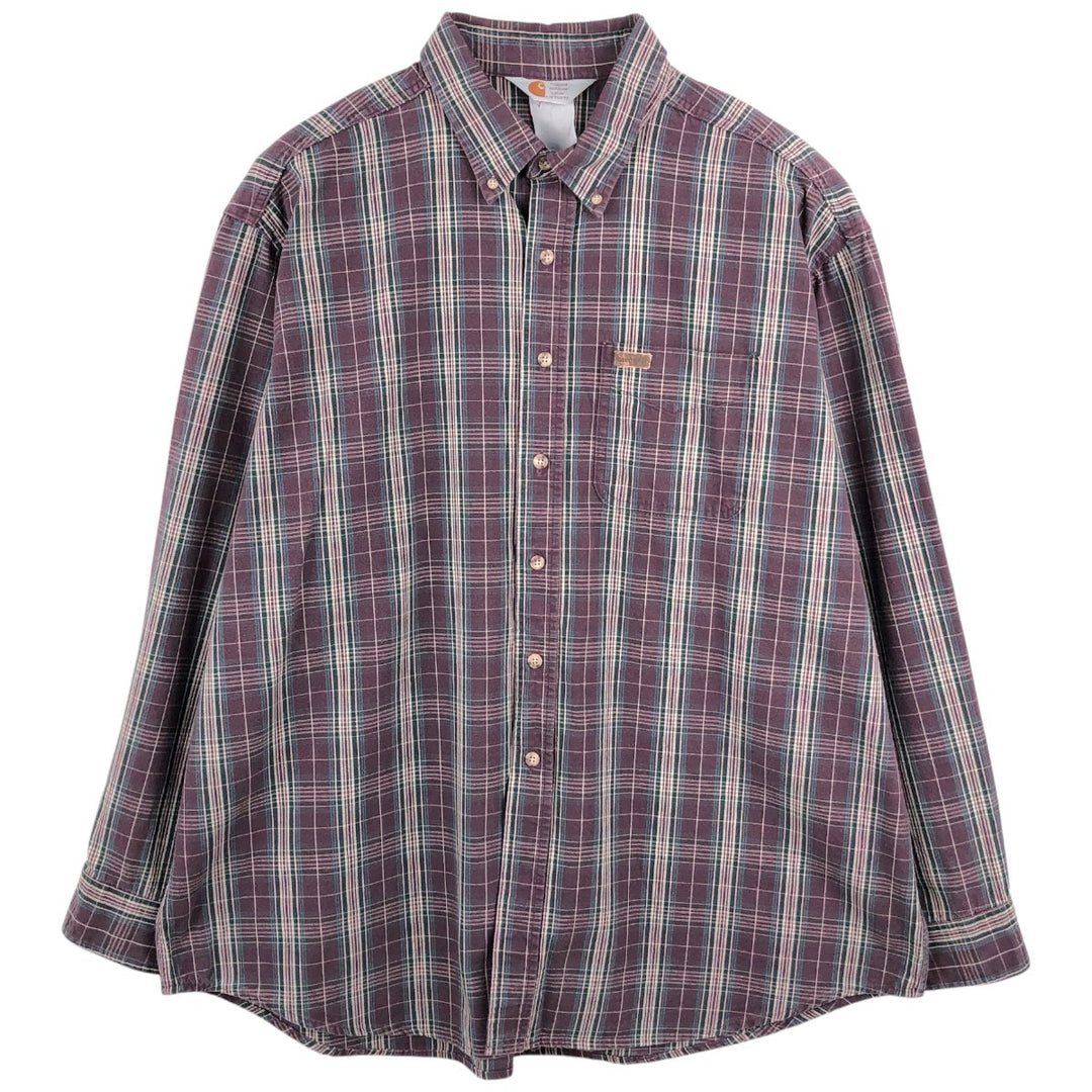 Carhartt Rugged Outdoor Wear Check Pattern Long Sleeve Button-Down Work Shirt, Men's XXL (approx.) unclear purple type Vintage Second Hand