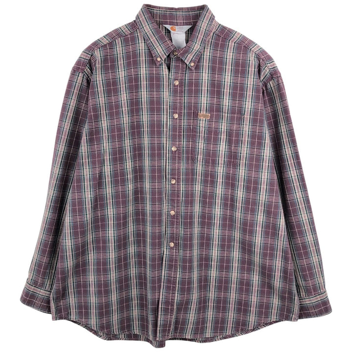 Carhartt Rugged Outdoor Wear Check Pattern Long Sleeve Button-Down Work Shirt, Men's XXL (approx.) unclear purple type Vintage Second Hand