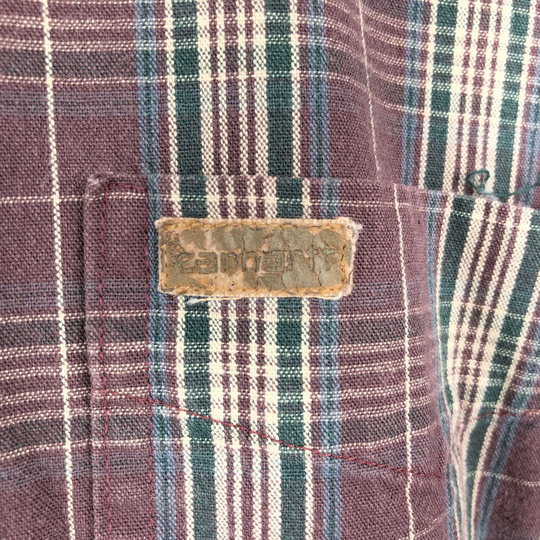 Carhartt Rugged Outdoor Wear Check Pattern Long Sleeve Button-Down Work Shirt, Men's XXL (approx.) unclear purple type Vintage Second Hand