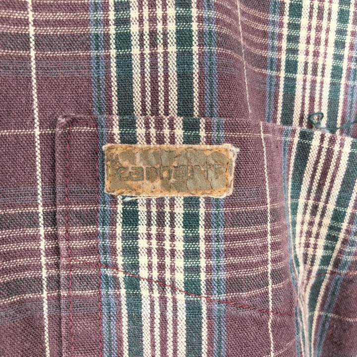 Carhartt Rugged Outdoor Wear Check Pattern Long Sleeve Button-Down Work Shirt, Men's XXL (approx.) unclear purple type Vintage Second Hand