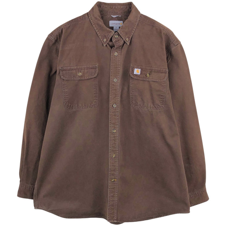 Carhartt ORIGINAL FIT long sleeve button-down work shirt, men's XL size cotton brown type Vintage Second Hand