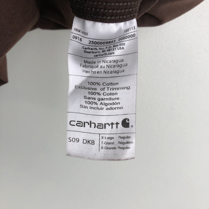 Carhartt ORIGINAL FIT long sleeve button-down work shirt, men's XL size cotton brown type Vintage Second Hand