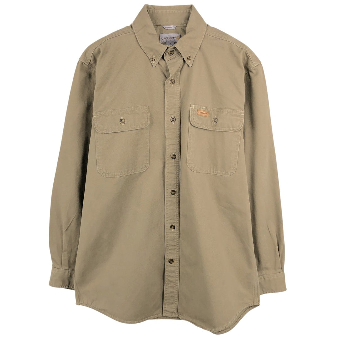 Carhartt Original Fit Long Sleeve Button-Down Work Shirt, Men's Size Medium cotton Beige type Vintage Second Hand