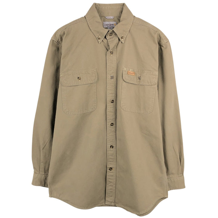 Carhartt Original Fit Long Sleeve Button-Down Work Shirt, Men's Size Medium cotton Beige type Vintage Second Hand