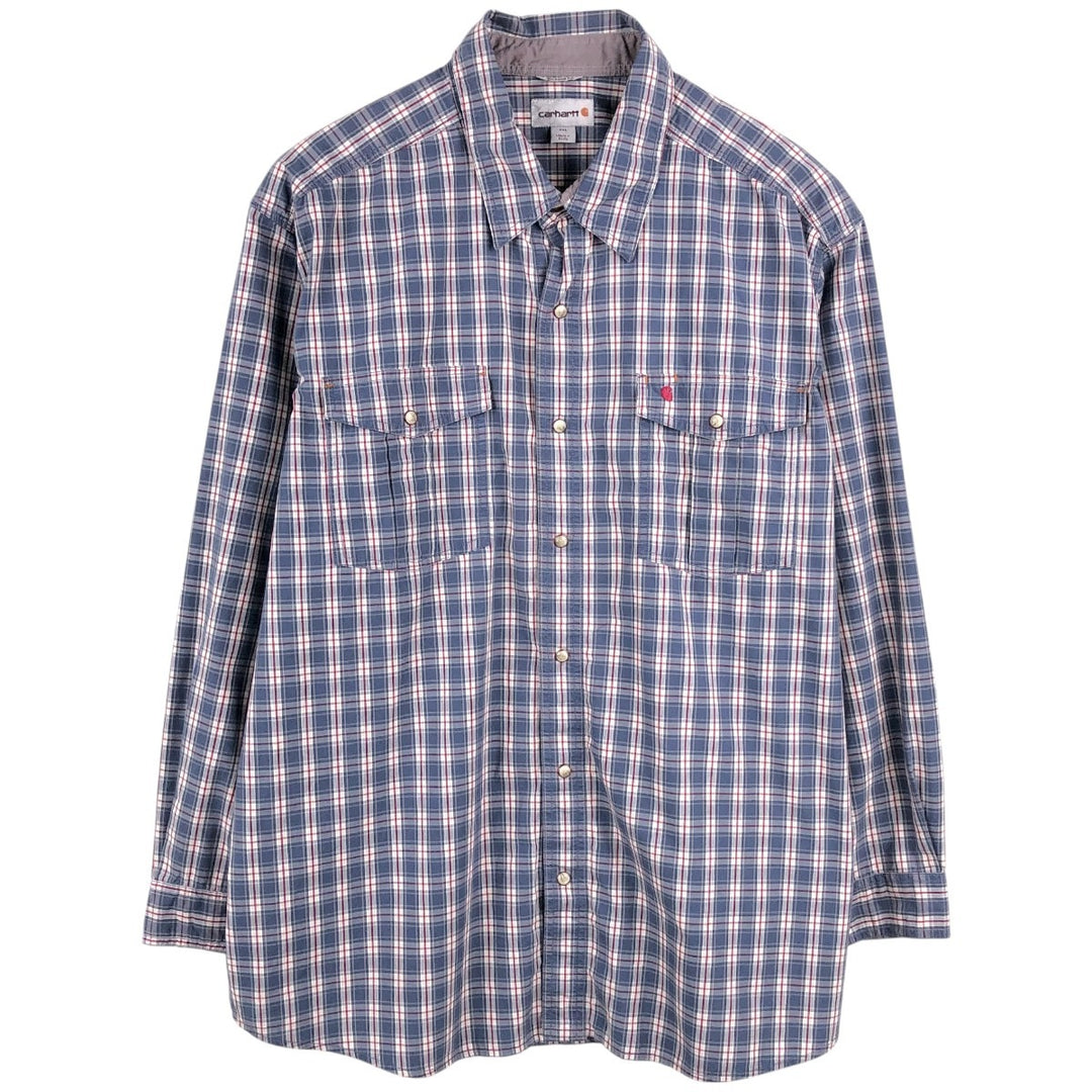 Carhartt Relaxed Fit Check Pattern Long-Sleeve Work Shirt, Men's XXL (approx.) cotton blue type Vintage Second Hand