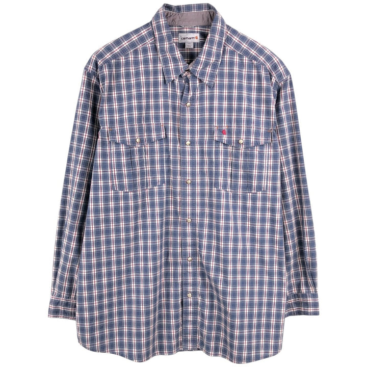 Carhartt Relaxed Fit Check Pattern Long-Sleeve Work Shirt, Men's XXL (approx.) cotton blue type Vintage Second Hand