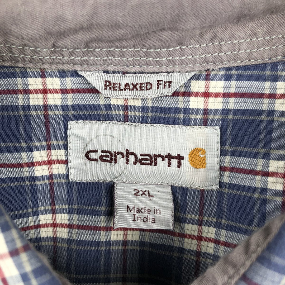 Carhartt Relaxed Fit Check Pattern Long-Sleeve Work Shirt, Men's XXL (approx.) cotton blue type Vintage Second Hand