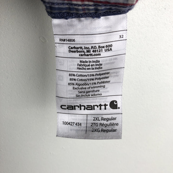 Carhartt Relaxed Fit Check Pattern Long-Sleeve Work Shirt, Men's XXL (approx.) cotton blue type Vintage Second Hand
