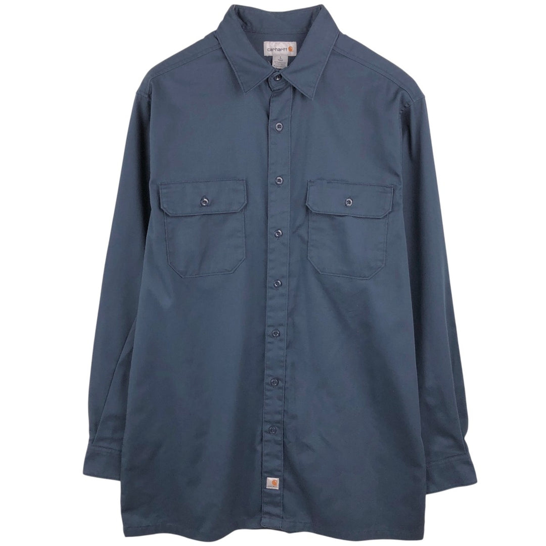 Carhartt Long Sleeve Work Shirt, Men's Size L polyester navy blue type Vintage Second Hand