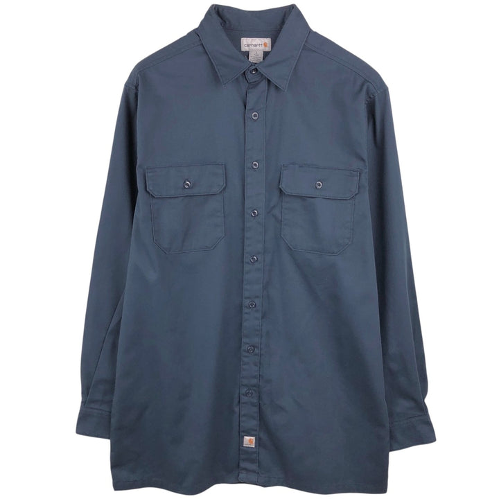 Carhartt Long Sleeve Work Shirt, Men's Size L polyester navy blue type Vintage Second Hand