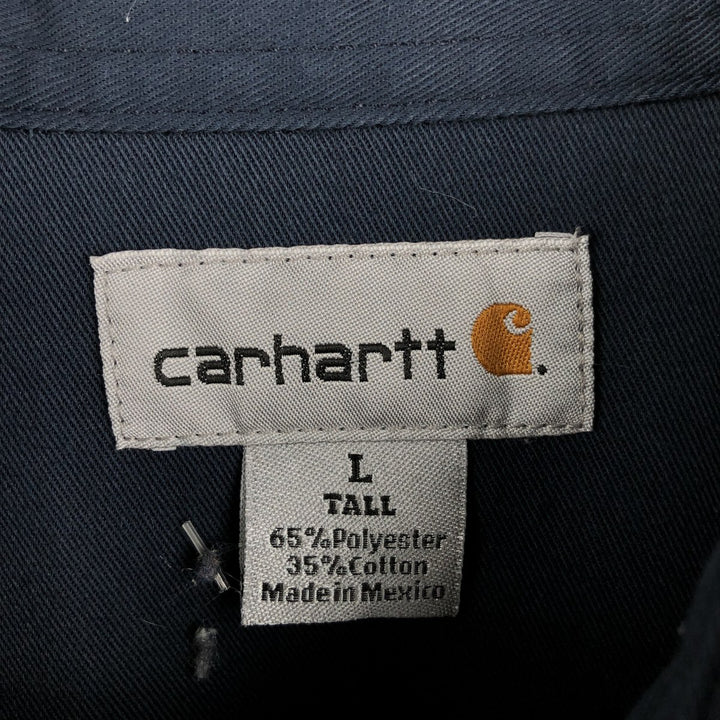 Carhartt Long Sleeve Work Shirt, Men's Size L polyester navy blue type Vintage Second Hand