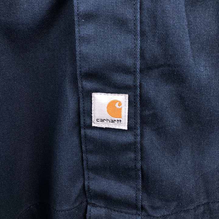 Carhartt Long Sleeve Work Shirt, Men's Size L polyester navy blue type Vintage Second Hand