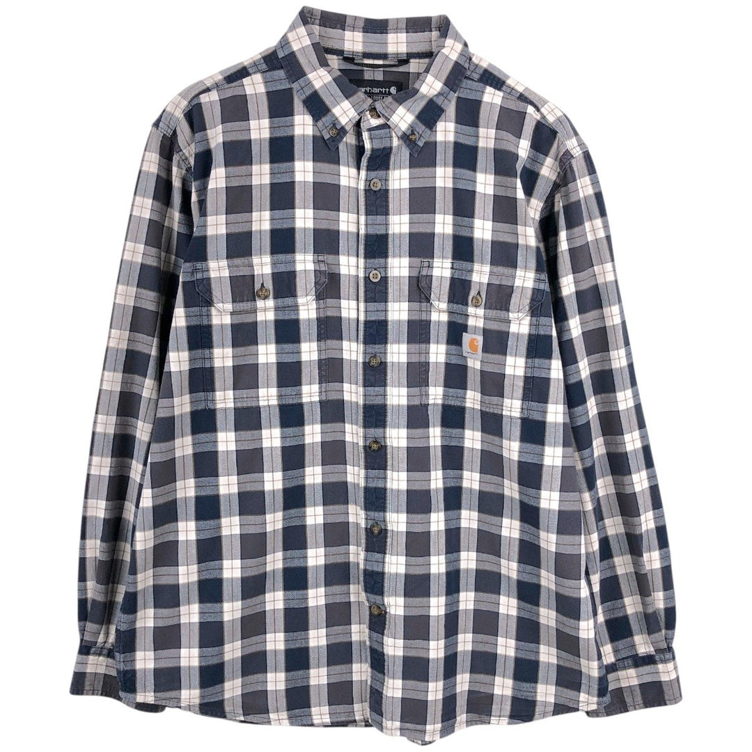 Carhartt Loose Fit Check Pattern Long Sleeve Button-Down Work Shirt, Men's Size L cotton navy blue type Vintage Second Hand