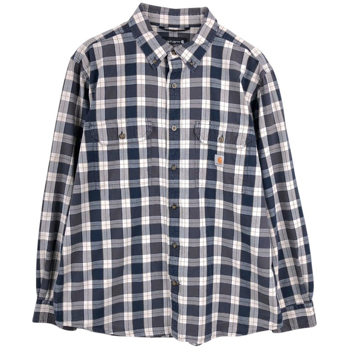 Carhartt Loose Fit Check Pattern Long Sleeve Button-Down Work Shirt, Men's Size L cotton navy blue type Vintage Second Hand