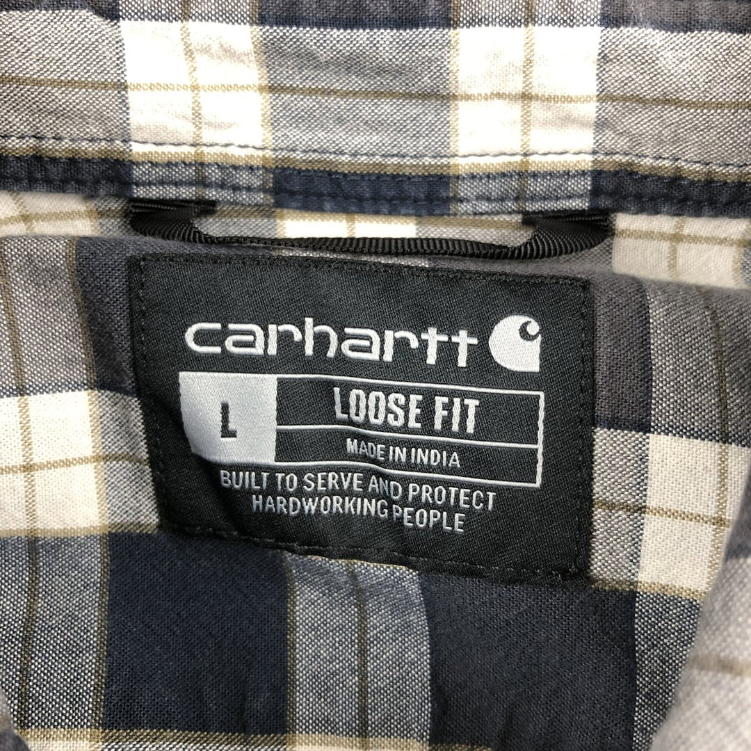 Carhartt Loose Fit Check Pattern Long Sleeve Button-Down Work Shirt, Men's Size L cotton navy blue type Vintage Second Hand