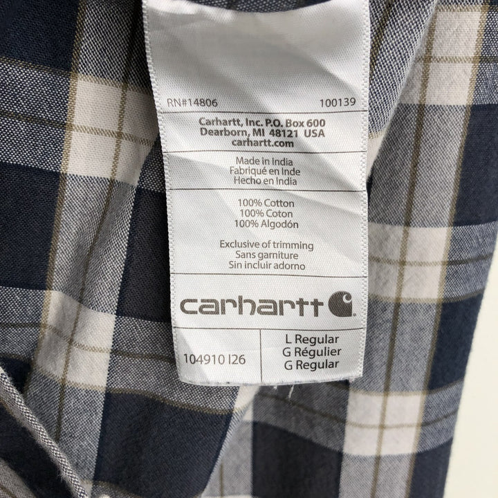 Carhartt Loose Fit Check Pattern Long Sleeve Button-Down Work Shirt, Men's Size L cotton navy blue type Vintage Second Hand