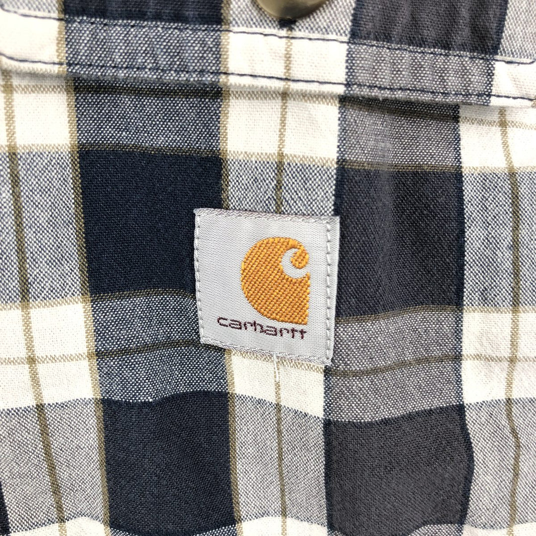 Carhartt Loose Fit Check Pattern Long Sleeve Button-Down Work Shirt, Men's Size L cotton navy blue type Vintage Second Hand