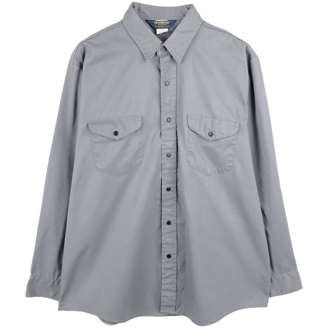 80'S Osh Kosh B'GOSH Long-Sleeve Work Shirt, Made in USA, Men's XL (approx.), Vintage polyester gray type Vintage Second Hand