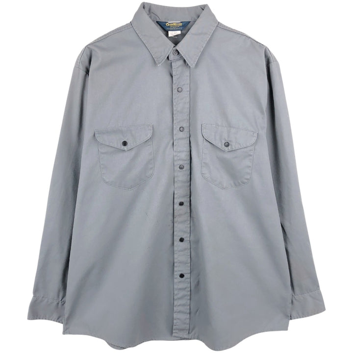 80'S Osh Kosh B'GOSH Long-Sleeve Work Shirt, Made in USA, Men's XL (approx.), Vintage polyester gray type Vintage Second Hand