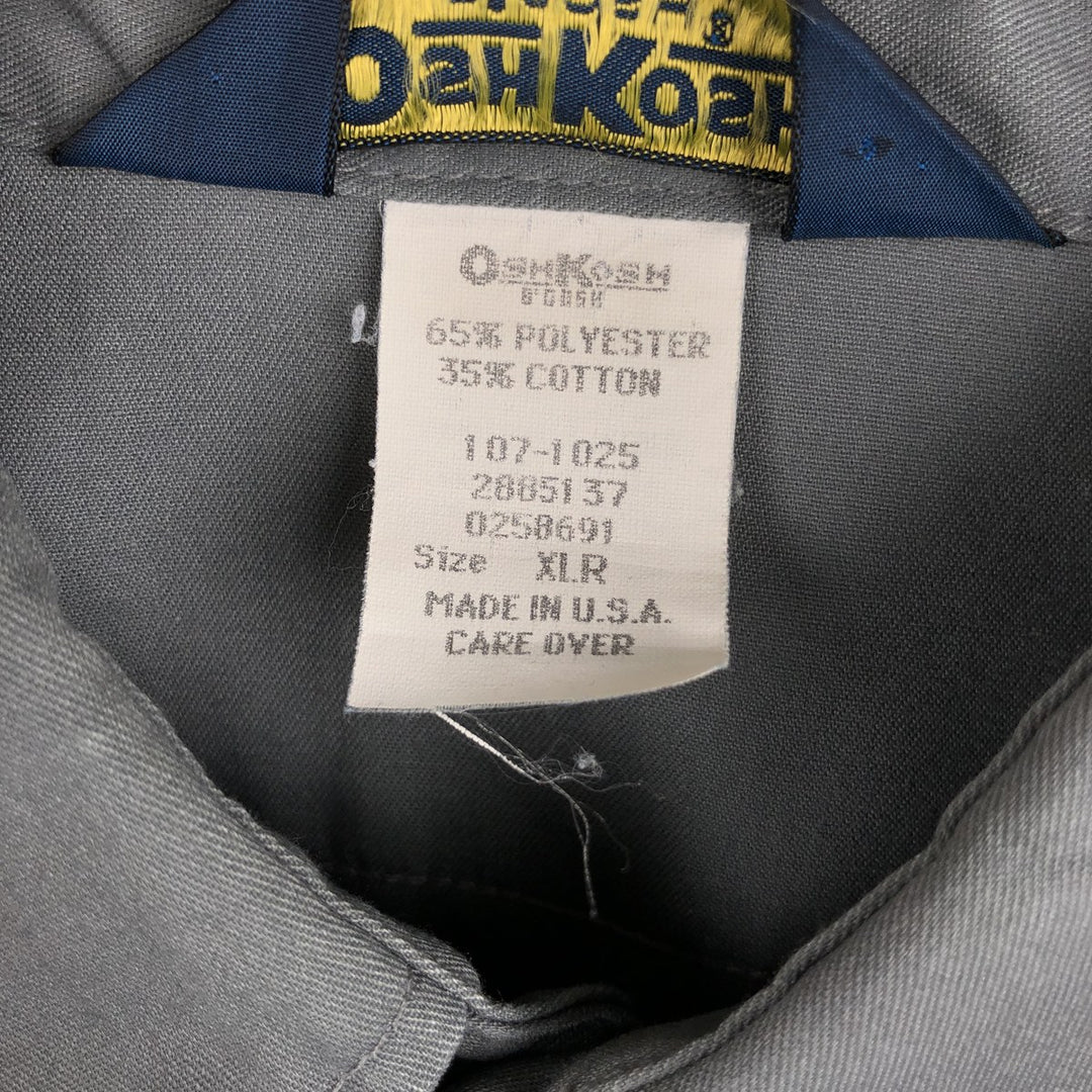 80'S Osh Kosh B'GOSH Long-Sleeve Work Shirt, Made in USA, Men's XL (approx.), Vintage polyester gray type Vintage Second Hand