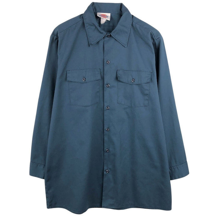 90'S Dickies Long-Sleeve Work Shirt, Boxy Shirt, Men's Size XL (Equivalent), Vintage unclear navy blue type Vintage Second Hand