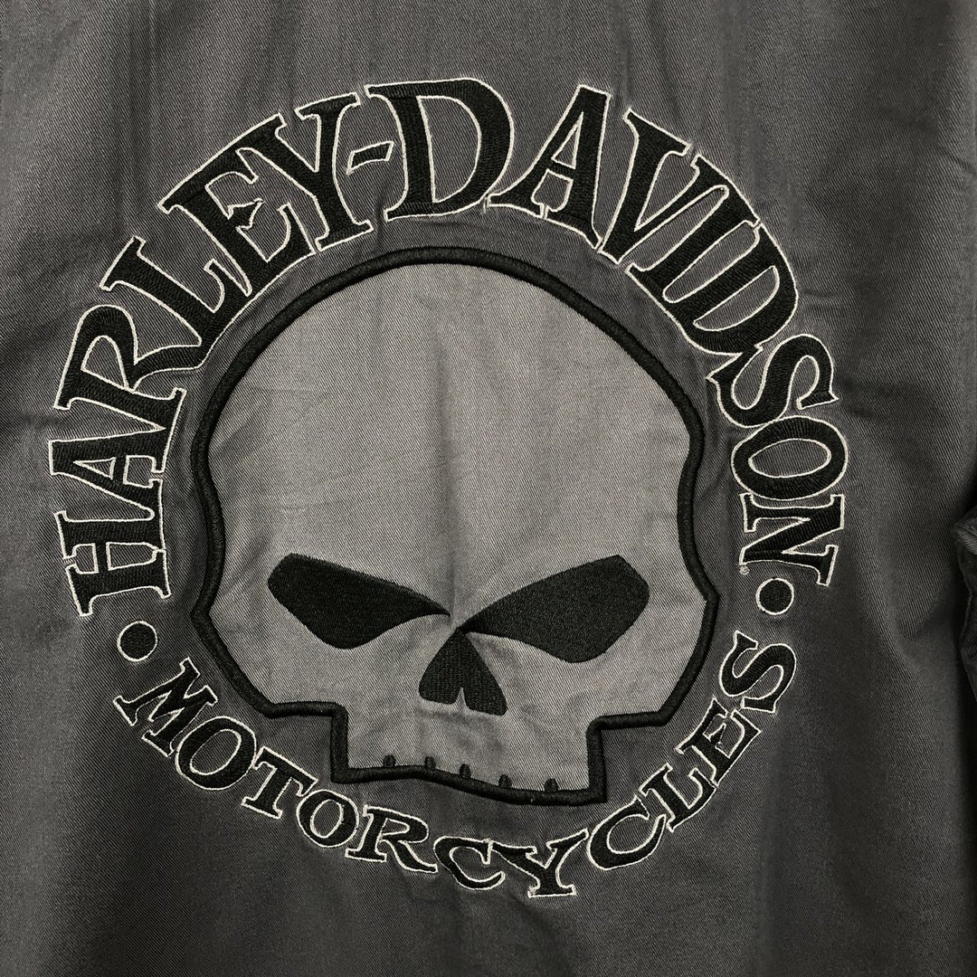 Harley-Davidson Skull Pattern Hidden Button-Down Long-Sleeve Work Shirt (Men's Size L) cotton black type Vintage Second Hand