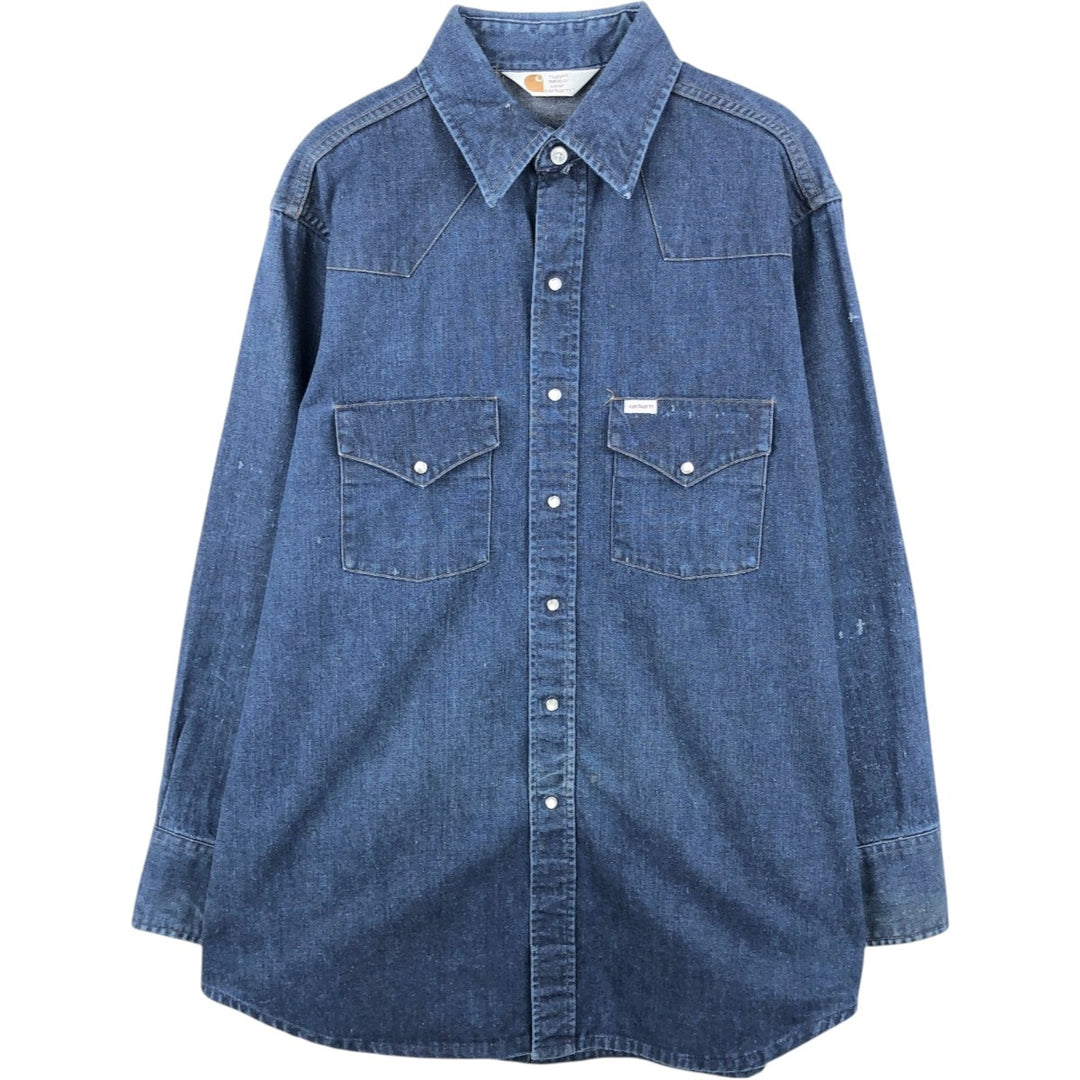 80s-90'S Carhartt Long-Sleeve Denim Western Shirt, Men's Size XL (Vintage) unclear blue type Vintage Second Hand