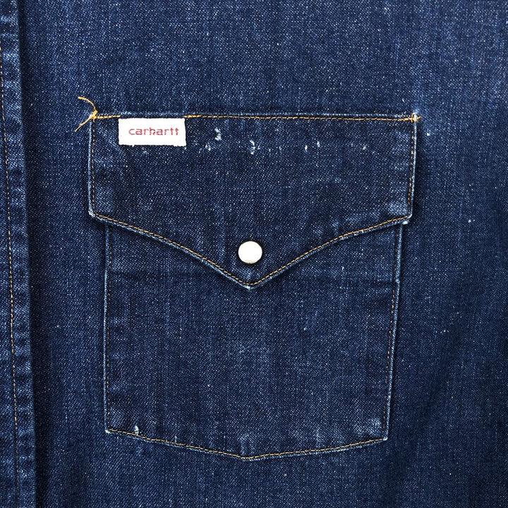 80s-90'S Carhartt Long-Sleeve Denim Western Shirt, Men's Size XL (Vintage) unclear blue type Vintage Second Hand