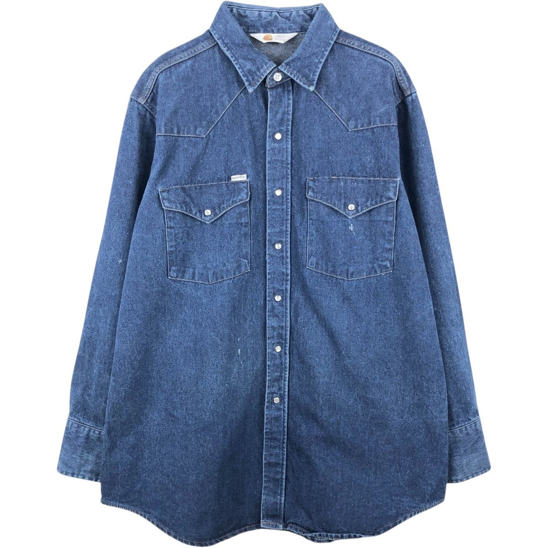 80s-90'S Carhartt Long-Sleeve Denim Western Shirt, Men's Size XL (Vintage) unclear blue type Vintage Second Hand