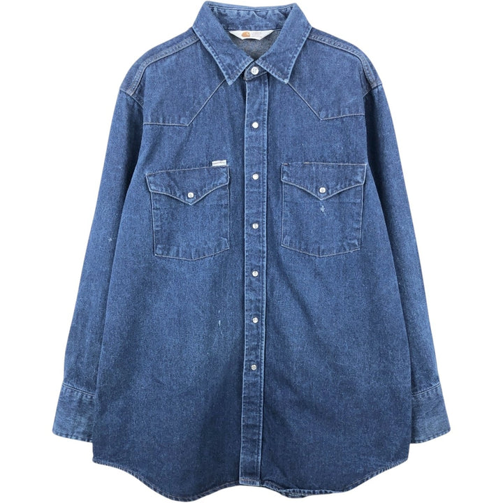 80s-90'S Carhartt Long-Sleeve Denim Western Shirt, Men's Size XL (Vintage) unclear blue type Vintage Second Hand