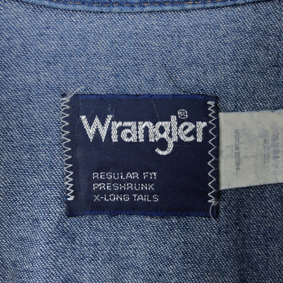 80s-90'S Wrangler Regular Fit Long-Sleeve Denim Western Shirt, Made in USA, Men's XL Equivalent, Vintage cotton blue type Vintage Second Hand