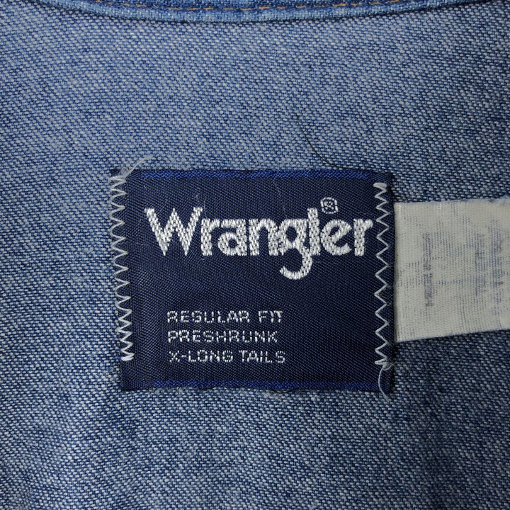 80s-90'S Wrangler Regular Fit Long-Sleeve Denim Western Shirt, Made in USA, Men's XL Equivalent, Vintage cotton blue type Vintage Second Hand