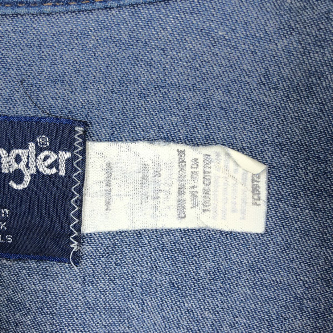 80s-90'S Wrangler Regular Fit Long-Sleeve Denim Western Shirt, Made in USA, Men's XL Equivalent, Vintage cotton blue type Vintage Second Hand