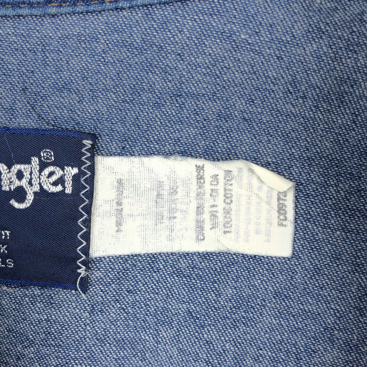 80s-90'S Wrangler Regular Fit Long-Sleeve Denim Western Shirt, Made in USA, Men's XL Equivalent, Vintage cotton blue type Vintage Second Hand