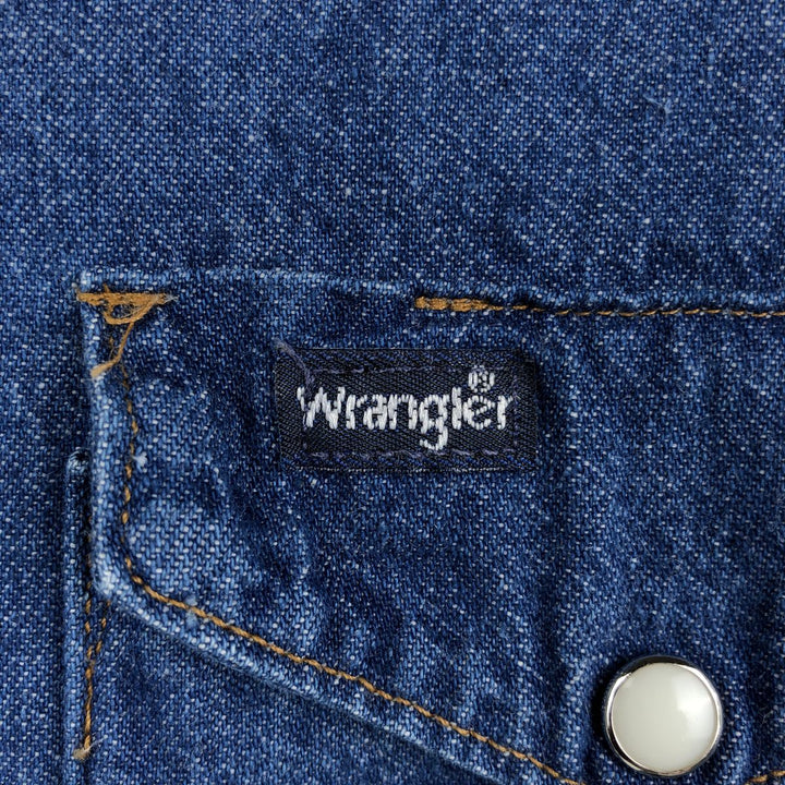 80s-90'S Wrangler Regular Fit Long-Sleeve Denim Western Shirt, Made in USA, Men's XL Equivalent, Vintage cotton blue type Vintage Second Hand